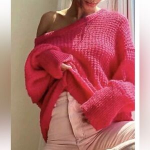 Free people oversized v neck sweater sz S in Dancing Queen pink